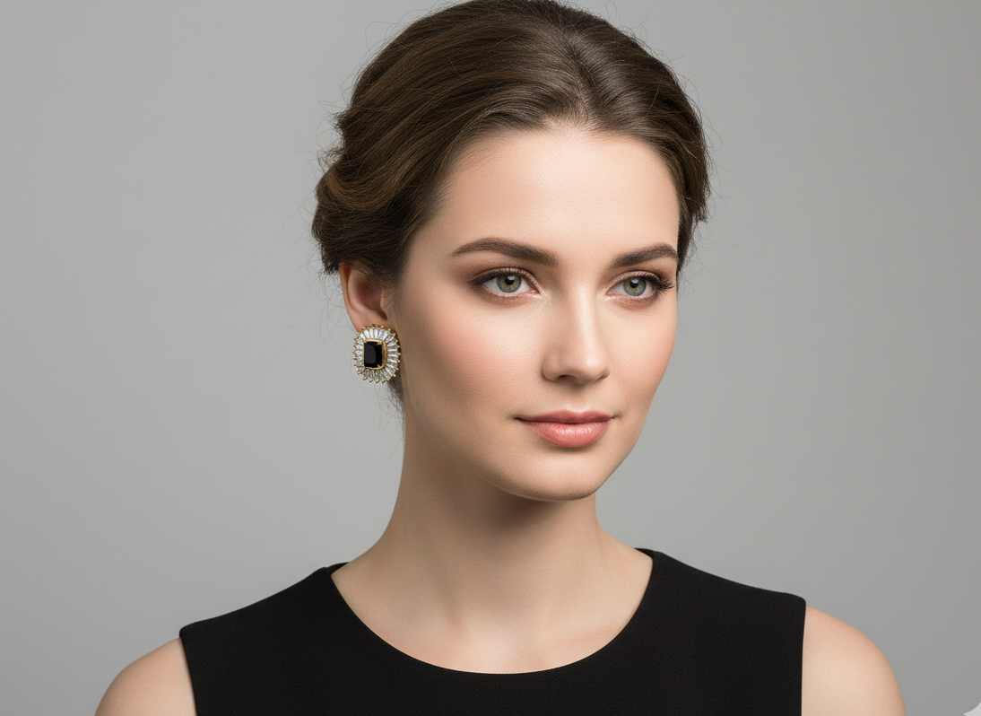 BLACK CRYSTAL CLIP-ON EARRINGS